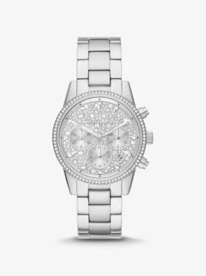 michael kors ritz pavé silver-tone watch|Ritz Pavé Teal Coated Watch .